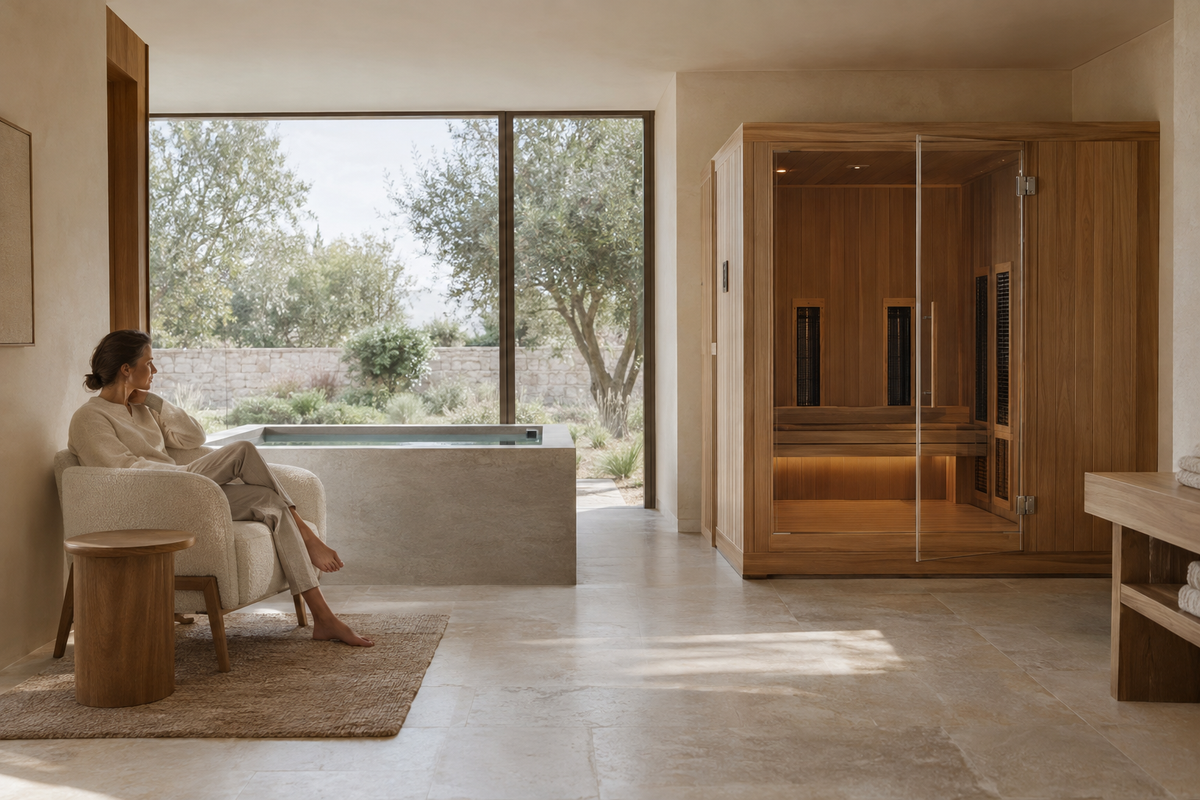 Residential wellness space with a quiet human moment